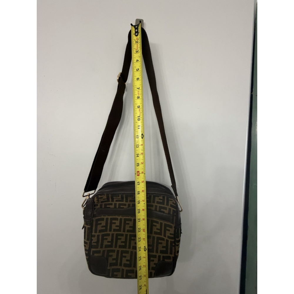 Vintage Fendi Brown Logo Canvas And Leather Nylon Strap Designer Shoulder Bag - Picture 5 of 16